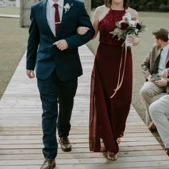 blue dress for baby girl Dark Red Satin Mermaid Long Cheap Custom One Shoulder Bridesmaid Dresses,  MRB0244